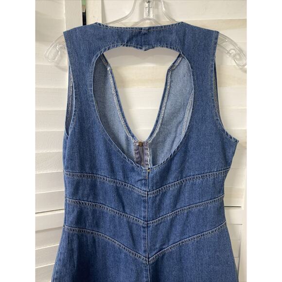 Y2K Blue Denim Jeans One Piece Jumper Pants Suit Women’s S Small 100% Cotton - Picture 5 of 8